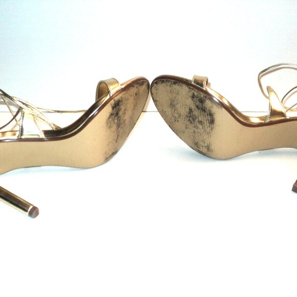 Steve Madden Size 7.5 Gold Sandals Stiletto 4" Heels Presidnt Calf Ties - Picture 5 of 9